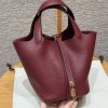 Hermes Picotin Lock 18 CM Bag Handmade In Taurillon Clemence Leather Gold Hardware 55 Rouge H