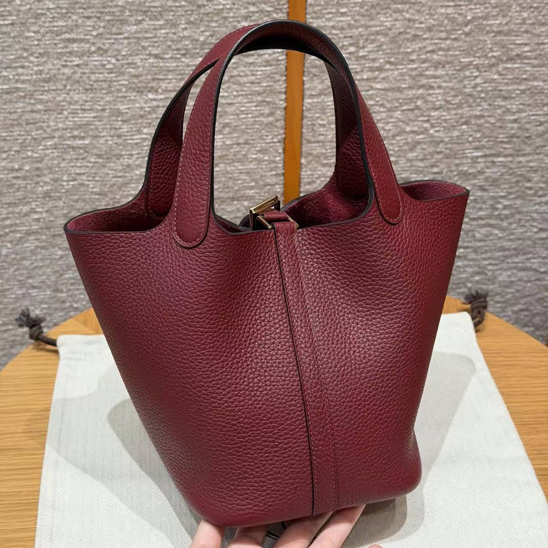 Hermes Picotin Lock 18 CM Bag Handmade In Taurillon Clemence Leather Gold Hardware 55 Rouge H - Image 2