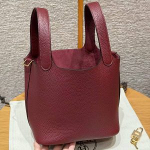 Hermes Picotin Lock 18 CM Bag Handmade In Taurillon Clemence Leather Gold Hardware 55 Rouge H - Image 12