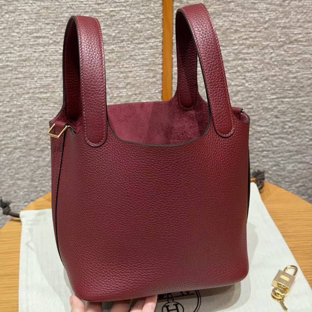 Hermes Picotin Lock 18 CM Bag Handmade In Taurillon Clemence Leather Gold Hardware 55 Rouge H - Image 12