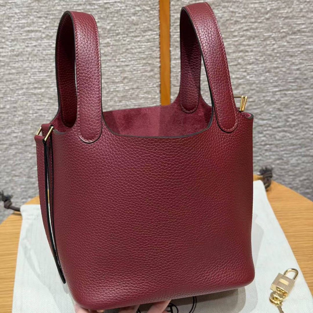Hermes Picotin Lock 18 CM Bag Handmade In Taurillon Clemence Leather Gold Hardware 55 Rouge H - Image 11