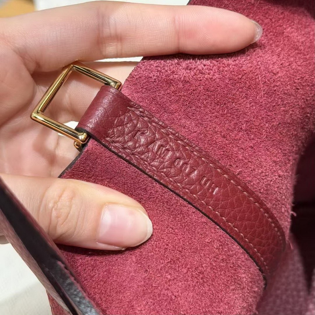 Hermes Picotin Lock 18 CM Bag Handmade In Taurillon Clemence Leather Gold Hardware 55 Rouge H - Image 9