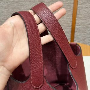 Hermes Picotin Lock 18 CM Bag Handmade In Taurillon Clemence Leather Gold Hardware 55 Rouge H - Image 7