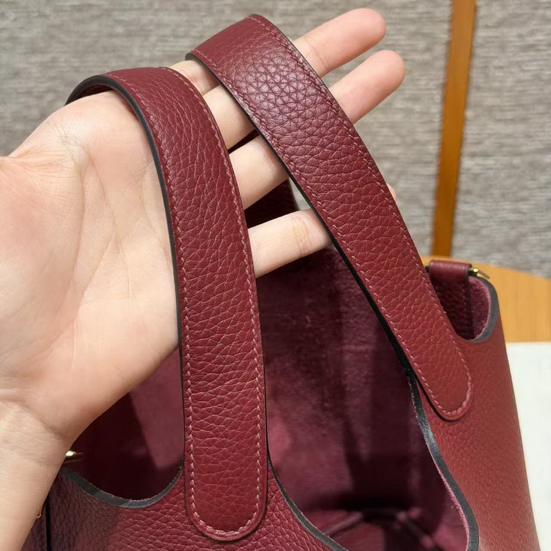 Hermes Picotin Lock 18 CM Bag Handmade In Taurillon Clemence Leather Gold Hardware 55 Rouge H - Image 7