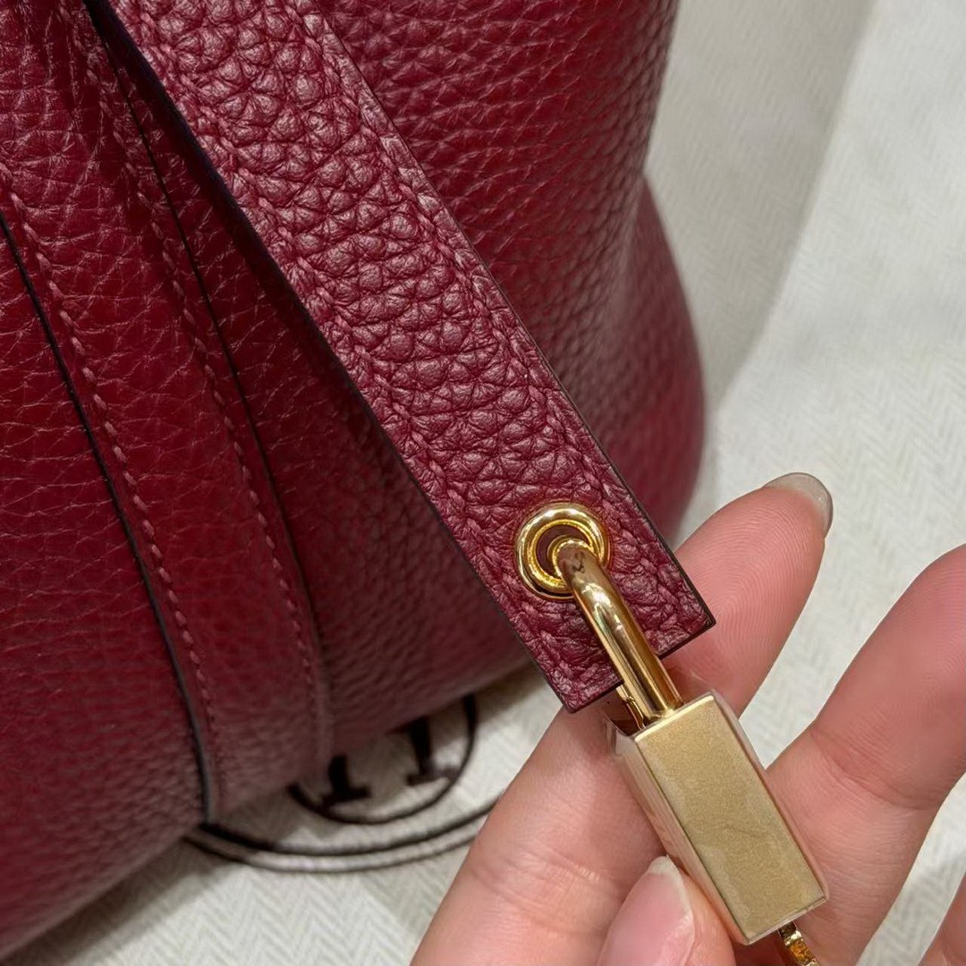 Hermes Picotin Lock 18 CM Bag Handmade In Taurillon Clemence Leather Gold Hardware 55 Rouge H - Image 6