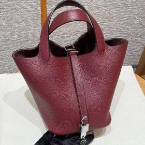 Hermes Picotin Lock 18 CM Bag Handmade In Taurillon Clemence Leather Silver Hardware 55 Rouge H