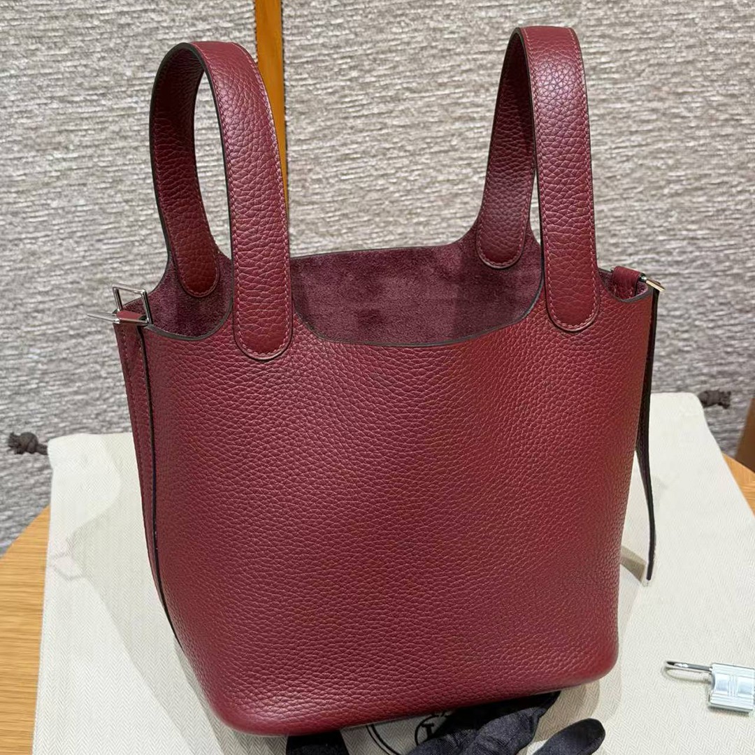 Hermes Picotin Lock 18 CM Bag Handmade In Taurillon Clemence Leather Silver Hardware 55 Rouge H - Image 18