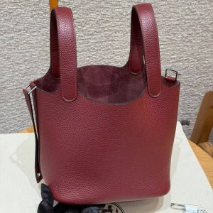 Hermes Picotin Lock 18 CM Bag Handmade In Taurillon Clemence Leather Silver Hardware 55 Rouge H - Image 17