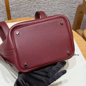 Hermes Picotin Lock 18 CM Bag Handmade In Taurillon Clemence Leather Silver Hardware 55 Rouge H - Image 16