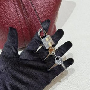 Hermes Picotin Lock 18 CM Bag Handmade In Taurillon Clemence Leather Silver Hardware 55 Rouge H - Image 15