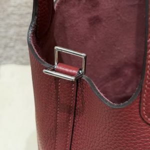 Hermes Picotin Lock 18 CM Bag Handmade In Taurillon Clemence Leather Silver Hardware 55 Rouge H - Image 13