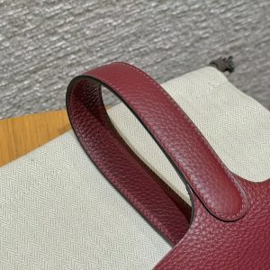 Hermes Picotin Lock 18 CM Bag Handmade In Taurillon Clemence Leather Silver Hardware 55 Rouge H - Image 11