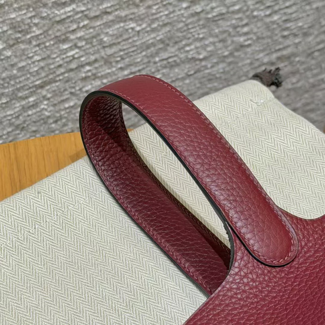 Hermes Picotin Lock 18 CM Bag Handmade In Taurillon Clemence Leather Silver Hardware 55 Rouge H - Image 11