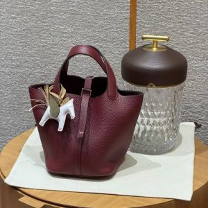 Hermes Picotin Lock 18 CM Bag Handmade In Taurillon Clemence Leather Silver Hardware 55 Rouge H - Image 3