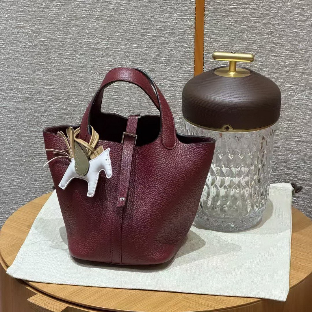 Hermes Picotin Lock 18 CM Bag Handmade In Taurillon Clemence Leather Silver Hardware 55 Rouge H - Image 3