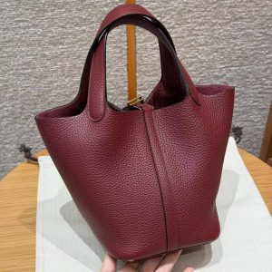 Hermes Picotin Lock 18 CM Bag Handmade In Taurillon Clemence Leather Gold Hardware 57 Bordeaux - Image 2