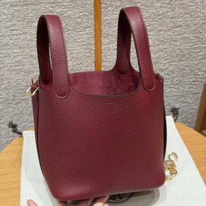 Hermes Picotin Lock 18 CM Bag Handmade In Taurillon Clemence Leather Gold Hardware 57 Bordeaux - Image 13
