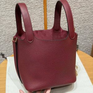 Hermes Picotin Lock 18 CM Bag Handmade In Taurillon Clemence Leather Gold Hardware 57 Bordeaux - Image 12