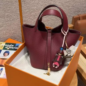Hermes Picotin Lock 18 CM Bag Handmade In Taurillon Clemence Leather Gold Hardware 57 Bordeaux - Image 7