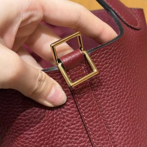 Hermes Picotin Lock 18 CM Bag Handmade In Taurillon Clemence Leather Gold Hardware 57 Bordeaux - Image 3