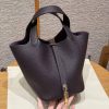 Hermes Picotin Lock 18 CM Bag Handmade In Taurillon Clemence Leather Gold Hardware 59 Raisin