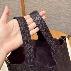 Hermes Picotin Lock 18 CM Bag Handmade In Taurillon Clemence Leather Gold Hardware 59 Raisin - Image 15