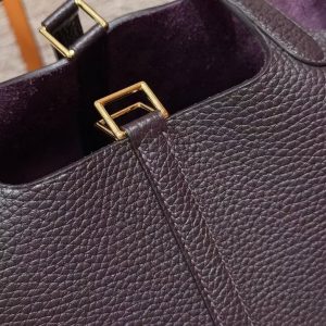 Hermes Picotin Lock 18 CM Bag Handmade In Taurillon Clemence Leather Gold Hardware 59 Raisin - Image 13