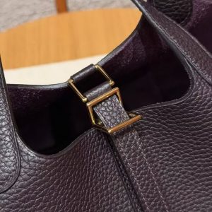 Hermes Picotin Lock 18 CM Bag Handmade In Taurillon Clemence Leather Gold Hardware 59 Raisin - Image 4
