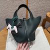 Hermes Picotin Lock 18 CM Bag Handmade In Taurillon Clemence Leather Silver Hardware 60 Vert Cypress