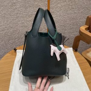 Hermes Picotin Lock 18 CM Bag Handmade In Taurillon Clemence Leather Silver Hardware 60 Vert Cypress - Image 19