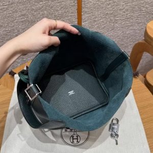 Hermes Picotin Lock 18 CM Bag Handmade In Taurillon Clemence Leather Silver Hardware 60 Vert Cypress - Image 18