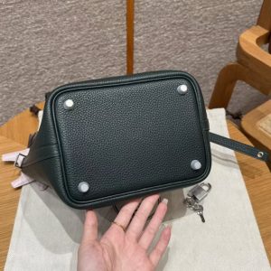 Hermes Picotin Lock 18 CM Bag Handmade In Taurillon Clemence Leather Silver Hardware 60 Vert Cypress - Image 17