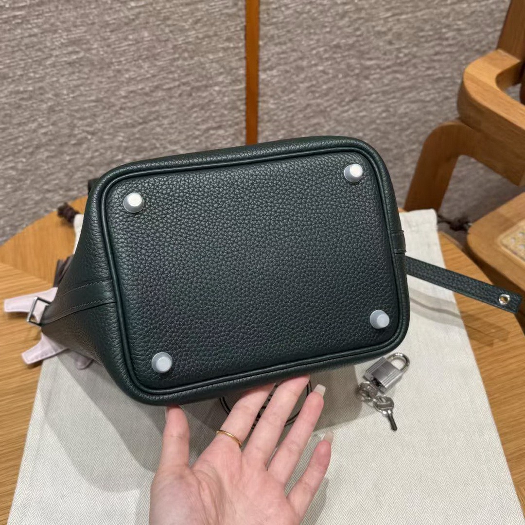 Hermes Picotin Lock 18 CM Bag Handmade In Taurillon Clemence Leather Silver Hardware 60 Vert Cypress - Image 17