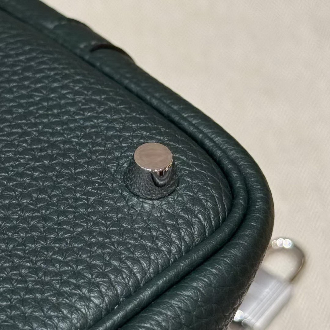 Hermes Picotin Lock 18 CM Bag Handmade In Taurillon Clemence Leather Silver Hardware 60 Vert Cypress - Image 12