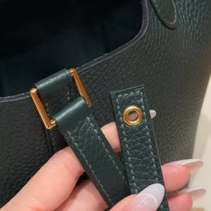 Hermes Picotin Lock 18 CM Bag Handmade In Taurillon Clemence Leather Gold Hardware 67 Vert Fonce - Image 8