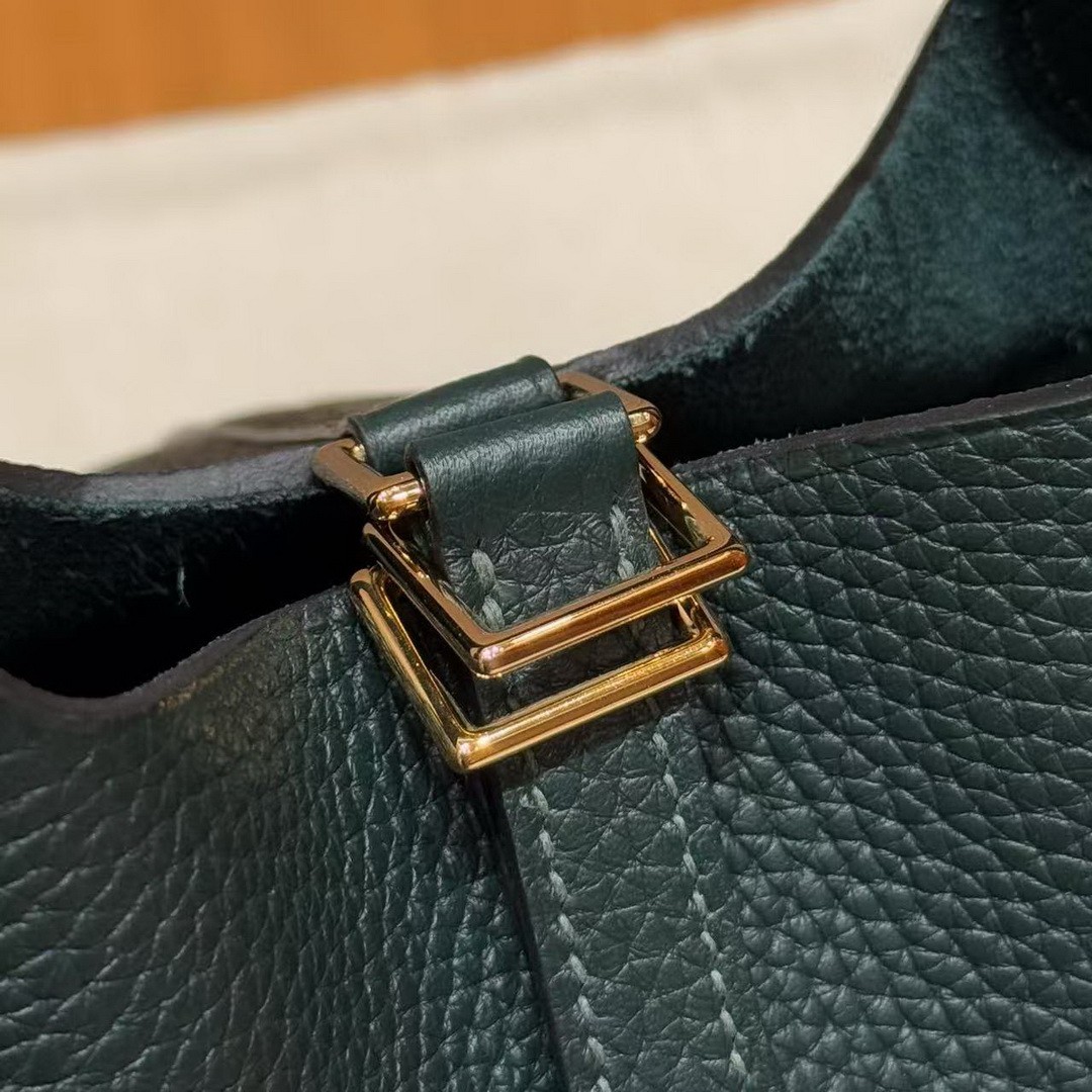 Hermes Picotin Lock 18 CM Bag Handmade In Taurillon Clemence Leather Gold Hardware 67 Vert Fonce - Image 6