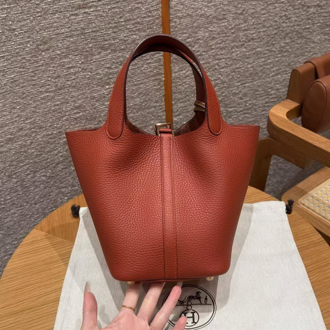 Hermes Picotin Lock 18 CM Bag Handmade In Taurillon Clemence Leather Gold Hardware 6C Cuivre - Image 2