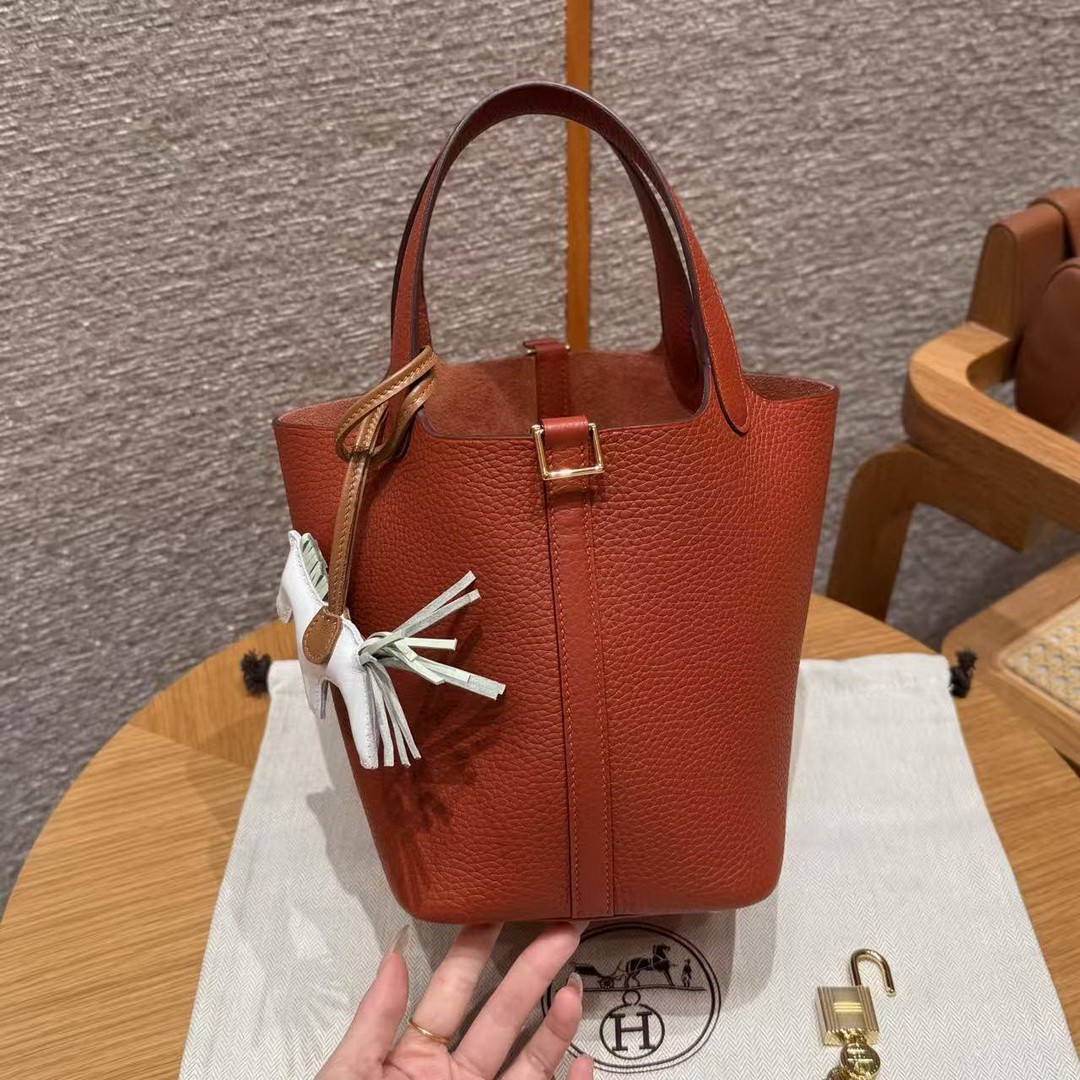 Hermes Picotin Lock 18 CM Bag Handmade In Taurillon Clemence Leather Gold Hardware 6C Cuivre - Image 18