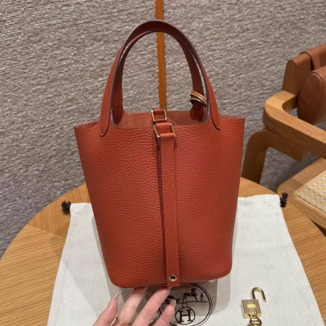 Hermes Picotin Lock 18 CM Bag Handmade In Taurillon Clemence Leather Gold Hardware 6C Cuivre - Image 17