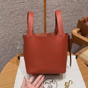 Hermes Picotin Lock 18 CM Bag Handmade In Taurillon Clemence Leather Gold Hardware 6C Cuivre - Image 16