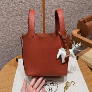 Hermes Picotin Lock 18 CM Bag Handmade In Taurillon Clemence Leather Gold Hardware 6C Cuivre - Image 15