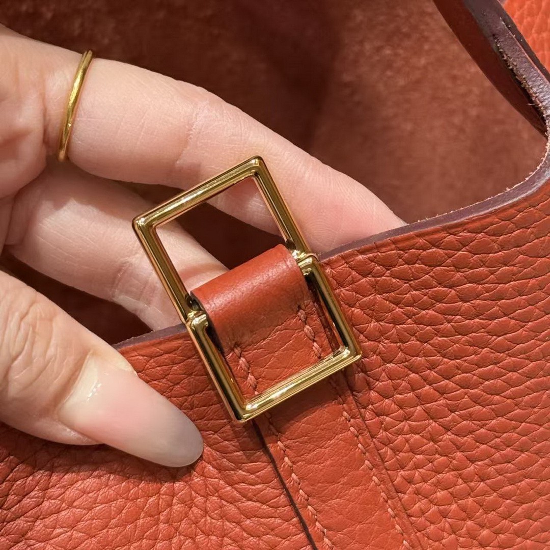 Hermes Picotin Lock 18 CM Bag Handmade In Taurillon Clemence Leather Gold Hardware 6C Cuivre - Image 9
