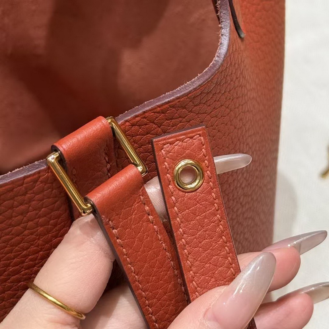 Hermes Picotin Lock 18 CM Bag Handmade In Taurillon Clemence Leather Gold Hardware 6C Cuivre - Image 8