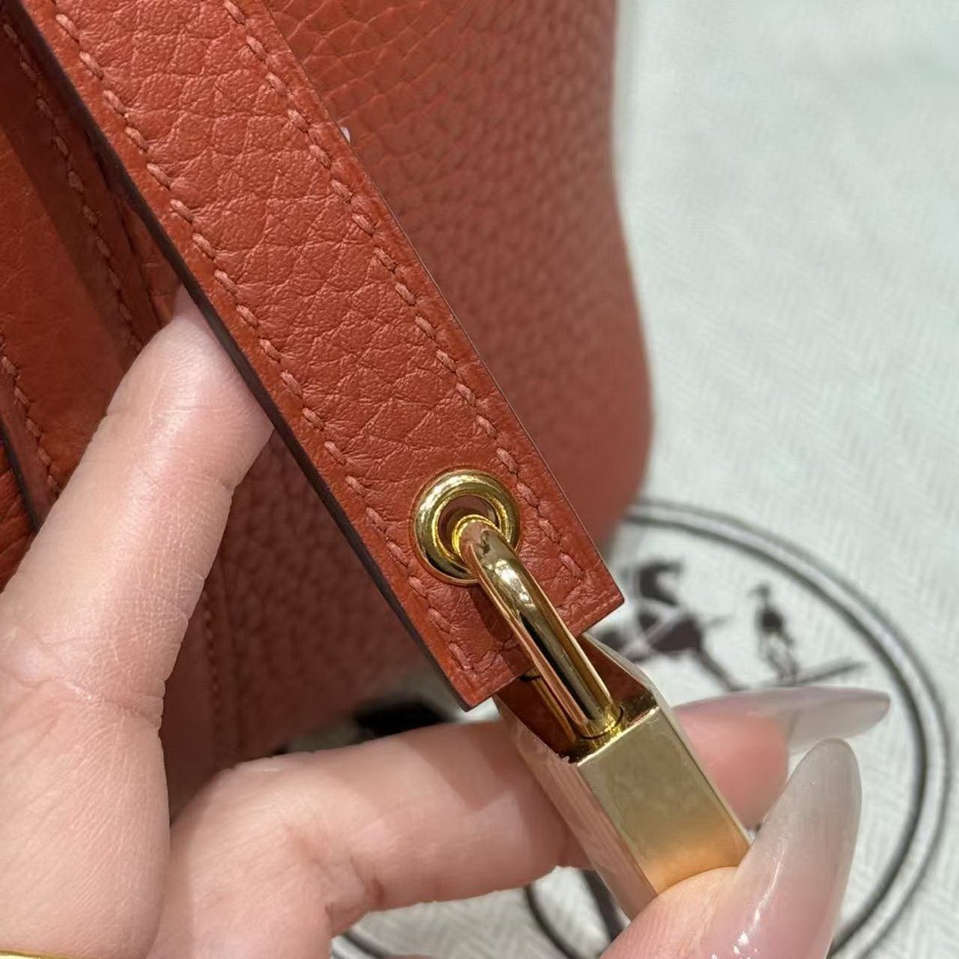 Hermes Picotin Lock 18 CM Bag Handmade In Taurillon Clemence Leather Gold Hardware 6C Cuivre - Image 6