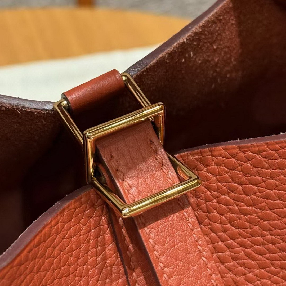 Hermes Picotin Lock 18 CM Bag Handmade In Taurillon Clemence Leather Gold Hardware 6C Cuivre - Image 4