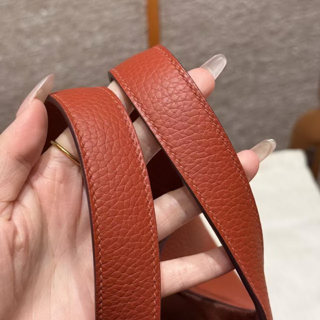 Hermes Picotin Lock 18 CM Bag Handmade In Taurillon Clemence Leather Gold Hardware 6C Cuivre - Image 3