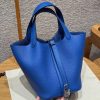 Hermes Picotin Lock 18 CM Bag Handmade In Taurillon Clemence Leather Silver Hardware 71 Bleu France