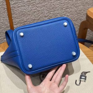 Hermes Picotin Lock 18 CM Bag Handmade In Taurillon Clemence Leather Silver Hardware 71 Bleu France - Image 14