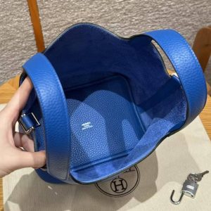 Hermes Picotin Lock 18 CM Bag Handmade In Taurillon Clemence Leather Silver Hardware 71 Bleu France - Image 13