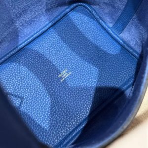 Hermes Picotin Lock 18 CM Bag Handmade In Taurillon Clemence Leather Silver Hardware 71 Bleu France - Image 12
